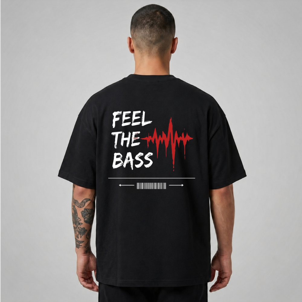 Oversize Premium T-Shirt Feel The Bass - Siyah